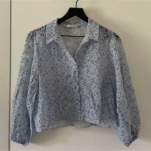 Zara Transparent Floral Cropped Dress Shirt